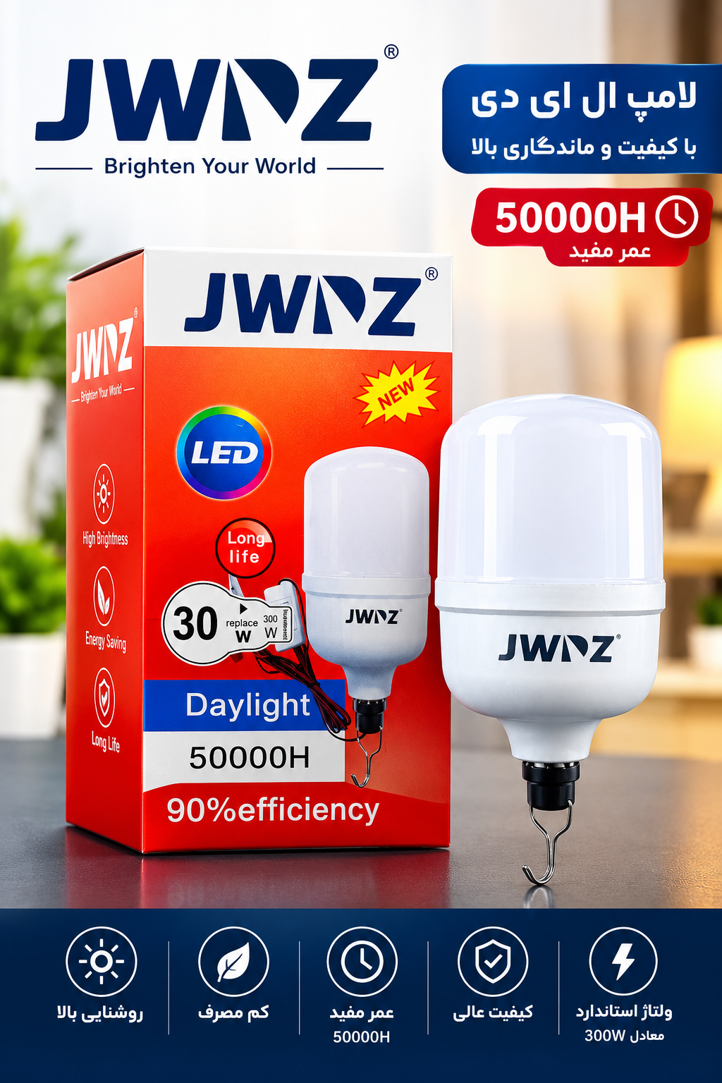 لامپ سیار ماشینی  LED  JWNZ مدل 30 وات