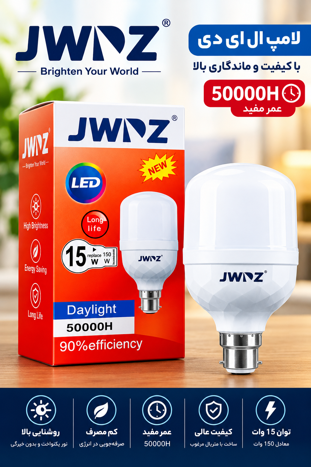 لامپ سیار ماشینی LED  JWNZ مدل ۱۵ وات